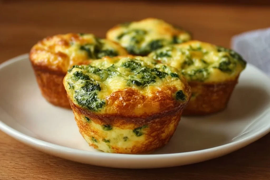 Cheesy spinach egg muffins baked in a muffin tray