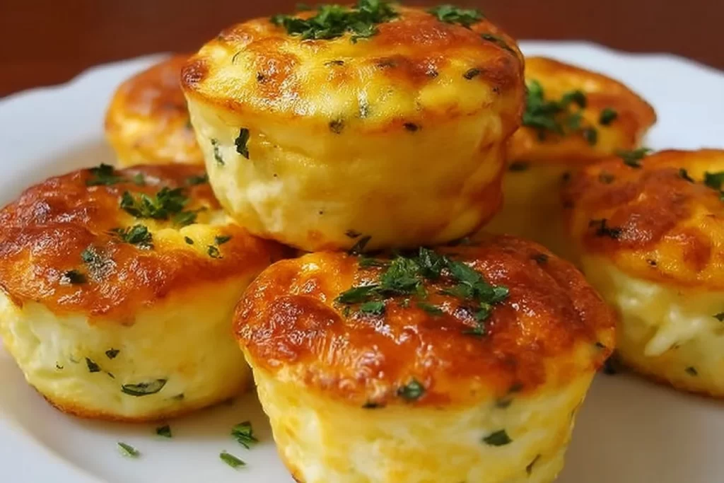 Plate of cottage cheese egg bites with herbs and vegetables for a healthy meal.