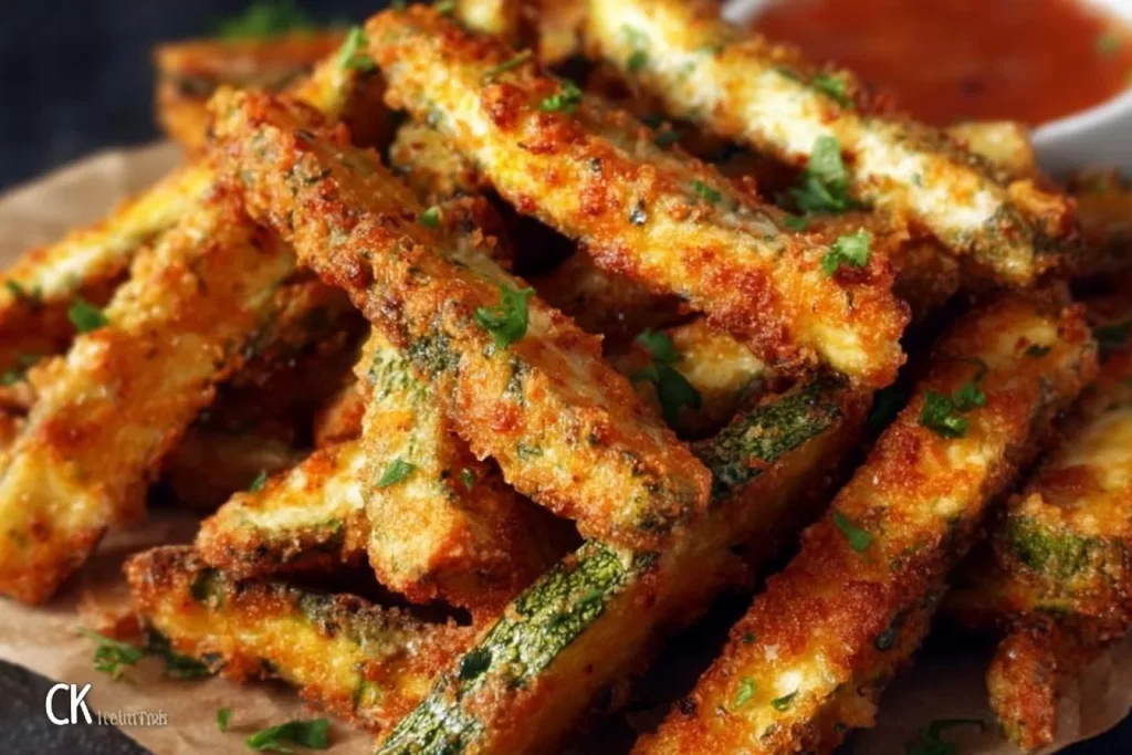 Crispy baked keto zucchini fries served in a bowl