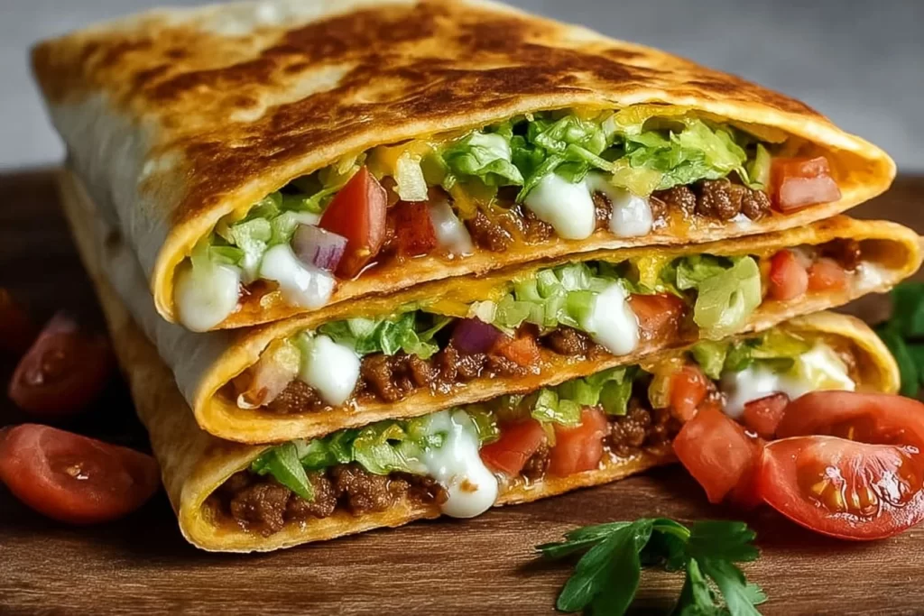 Delicious keto crunchwraps served on a plate with fresh ingredients