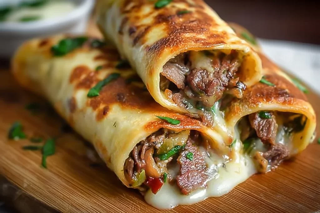 Keto Philly Cheesesteak Roll Ups served on a plate