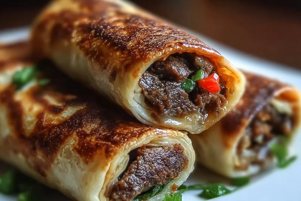 Keto Philly Cheesesteak Roll Ups served on a plate with toppings.