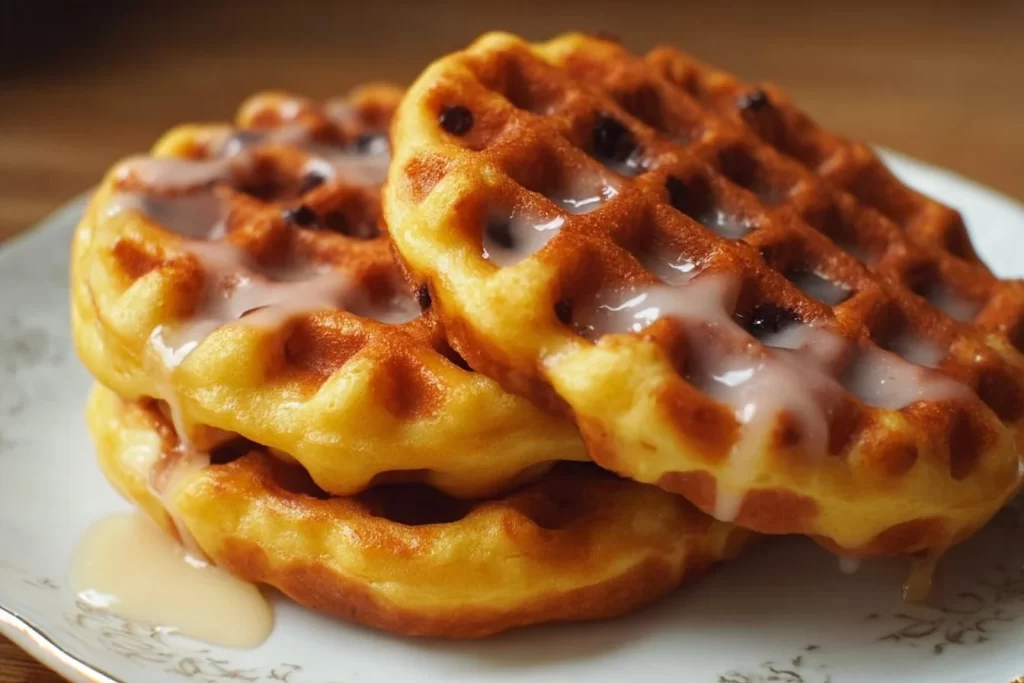 Delicious low carb donut chaffle topped with glaze and sprinkles