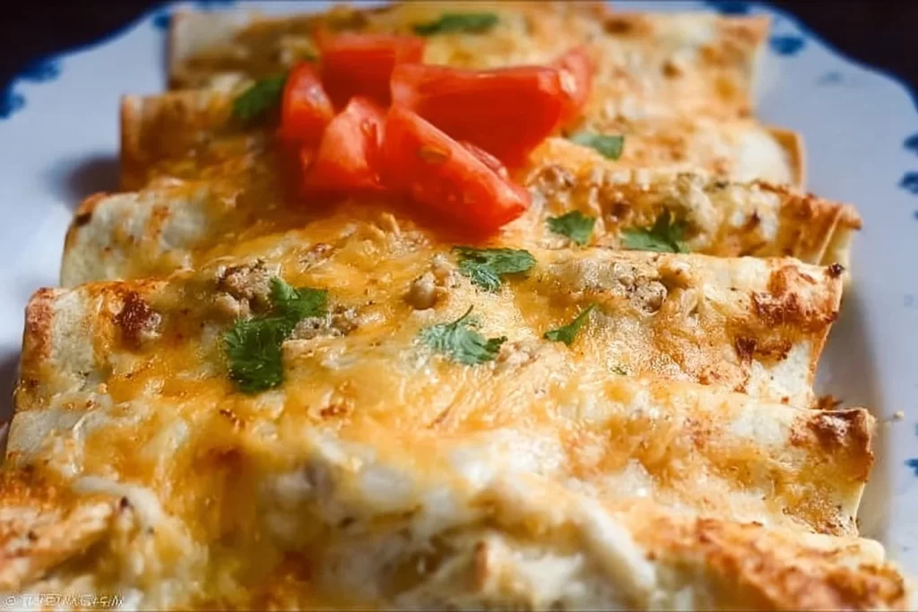 Delicious low carb white chicken enchiladas served on a plate