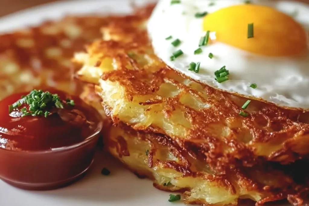 Crunchy cauliflower hashbrown chaffles served on a plate