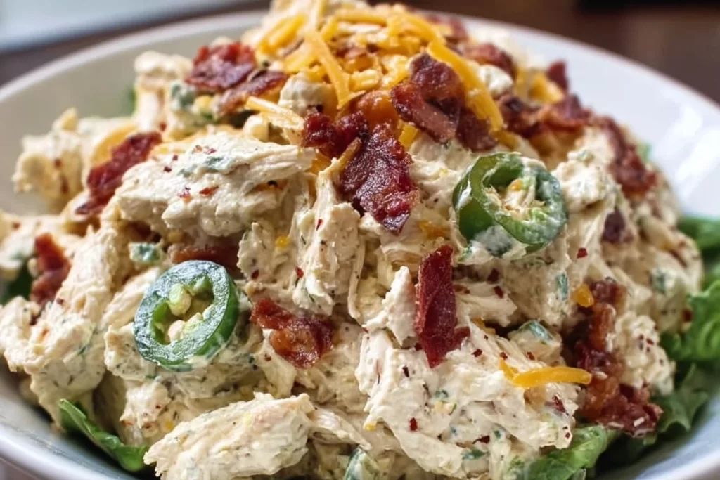 Jalapeno Popper Keto Chicken Salad served in a bowl with fresh ingredients