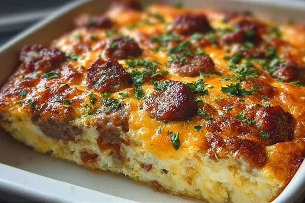 Deliciously baked Keto Sausage Egg Bake for a low-carb breakfast option.