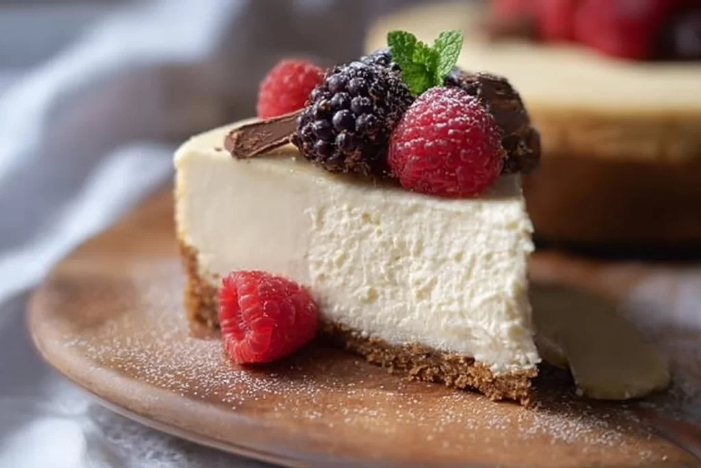 No-Bake Keto Cheesecake topped with berries and whipped cream