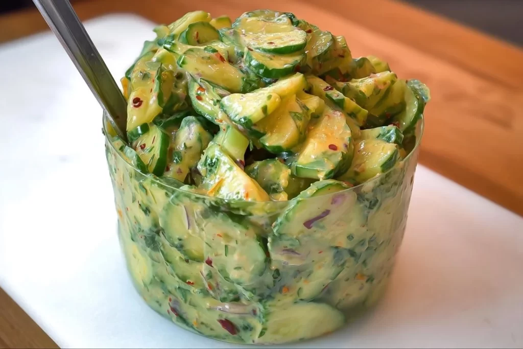 Creamy Asian cucumber salad with fresh ingredients and dressing