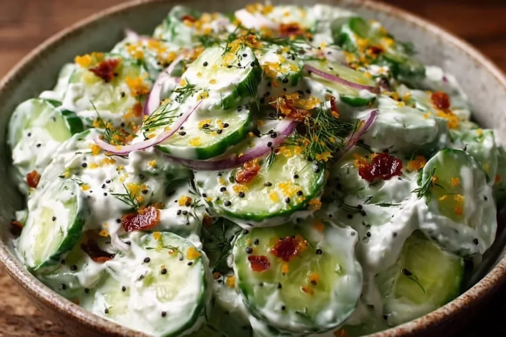 Creamy Cucumber Crack Salad with fresh cucumbers and creamy dressing