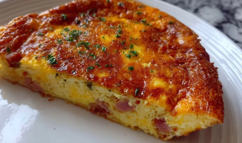 Crustless ham and cheese quiche served with a side salad