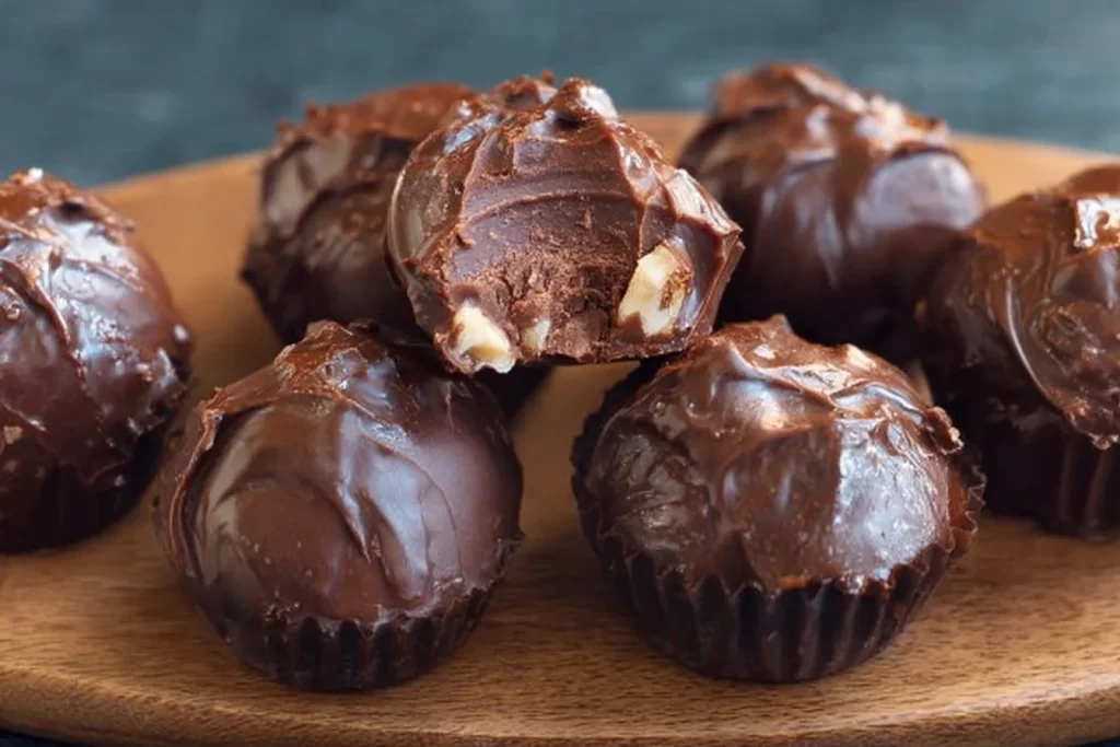 Delicious easy chocolate brownie fat bombs on a plate, perfect for a low-carb treat.