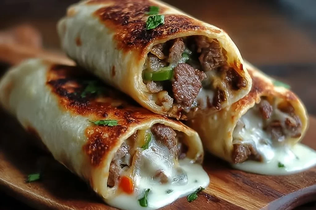 Guilt-free Keto Philly Cheesesteak Rolls with cheese and steak filling