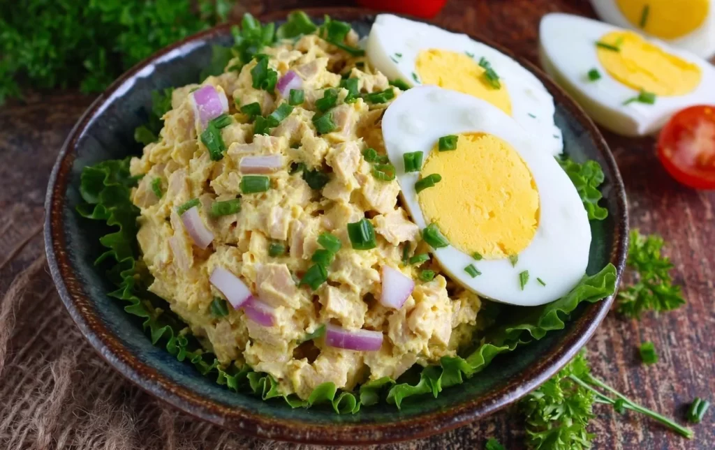 Healthy keto low carb tuna egg salad in a bowl