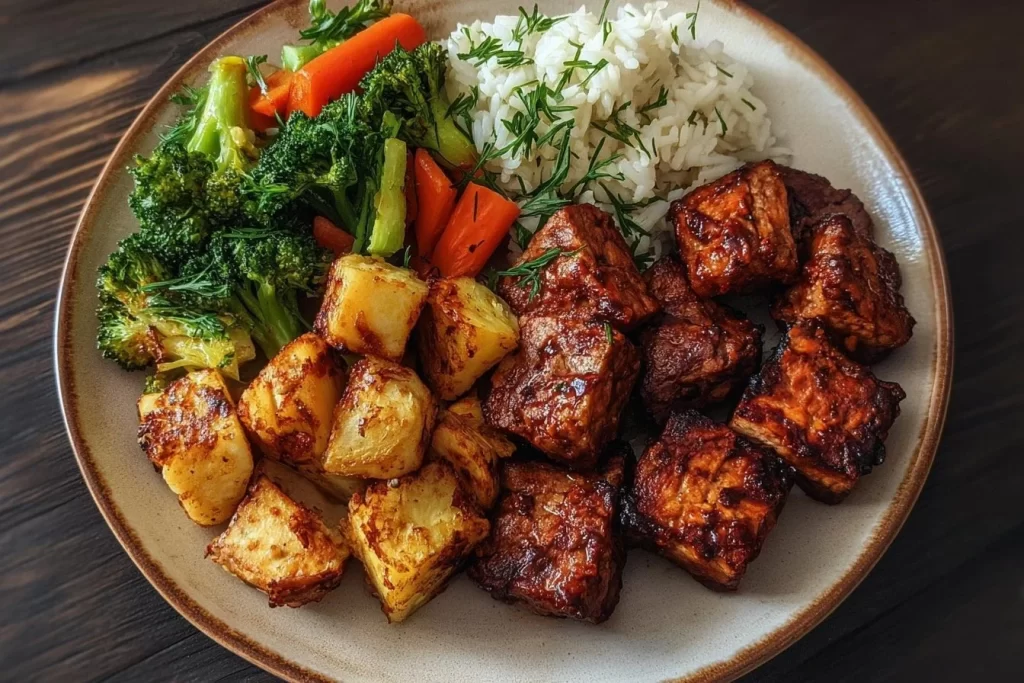 High protein air fryer meals featuring vibrant vegetables and lean meats