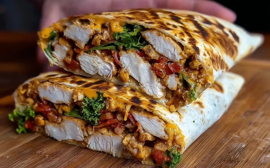 High Protein Chicken Crunch Wrap Supreme with fresh ingredients and flavor