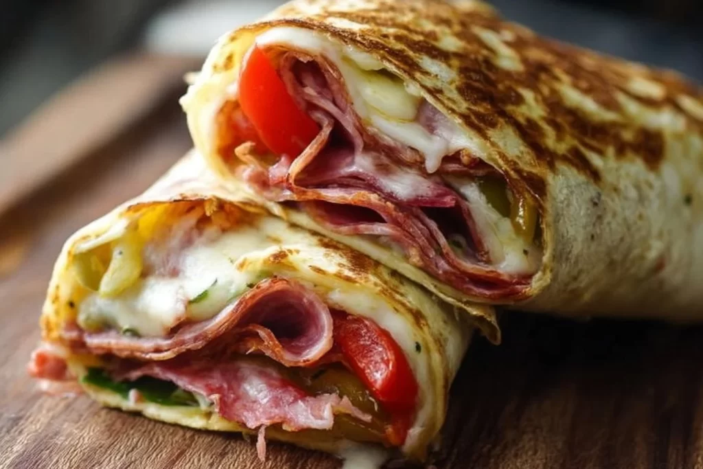 Italian Sub Wrap filled with fresh meats, cheeses, and vegetables in a soft wrap