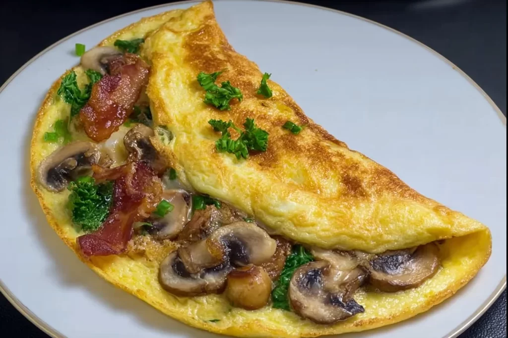 Keto Bacon & Mushroom Omelette on a plate
