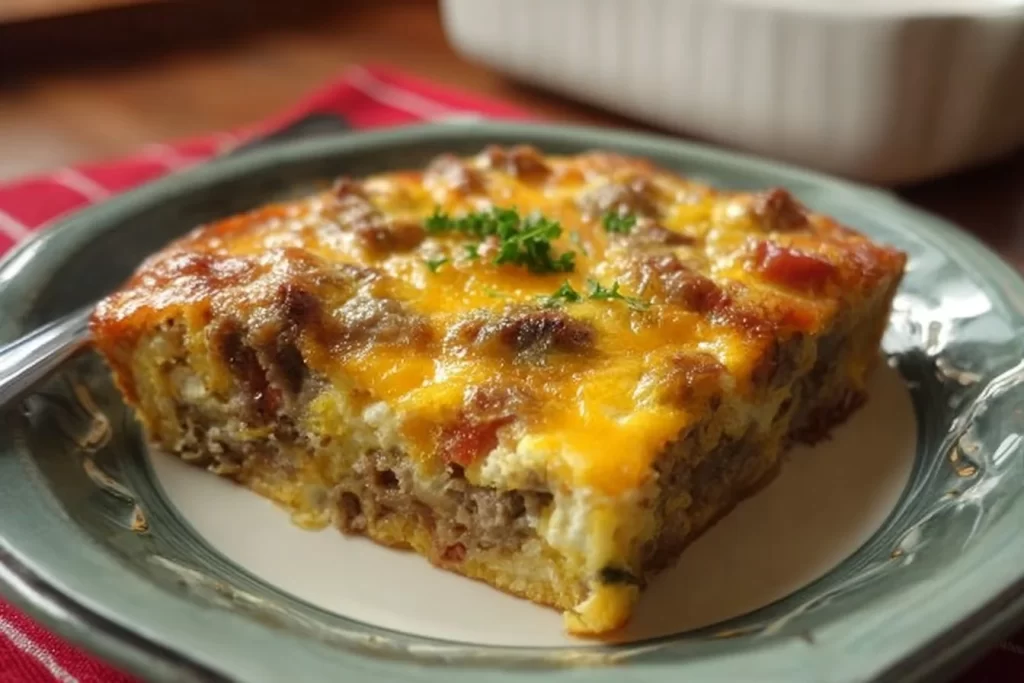 Delicious Keto Breakfast Casserole served in a dish with eggs and vegetables