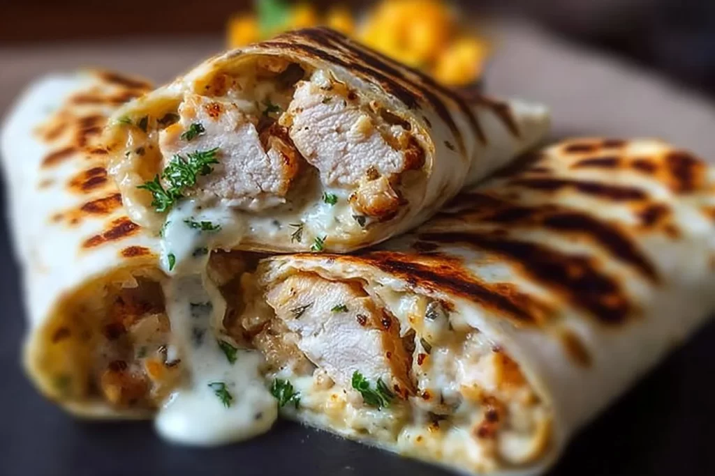 Keto Cheesy Garlic Chicken Wraps with melted cheese and fresh garlic