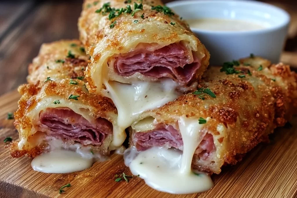 Keto Reuben Roll-Ups with corned beef, cheese, and sauerkraut on a plate.