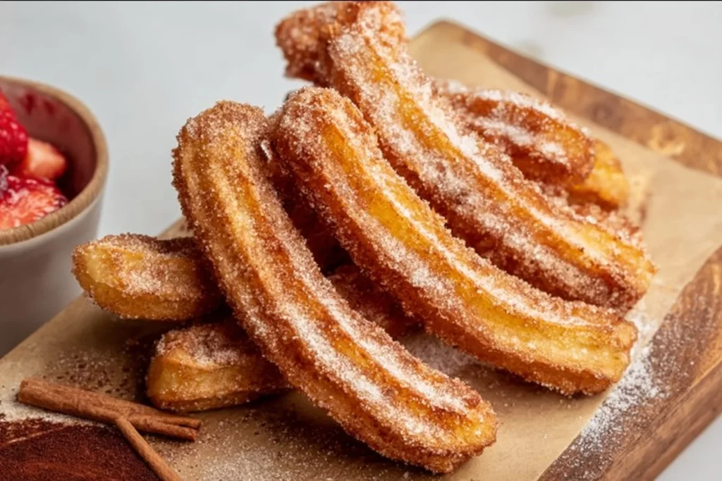 Keto-friendly crispy-fried cinnamon churros served on a plate