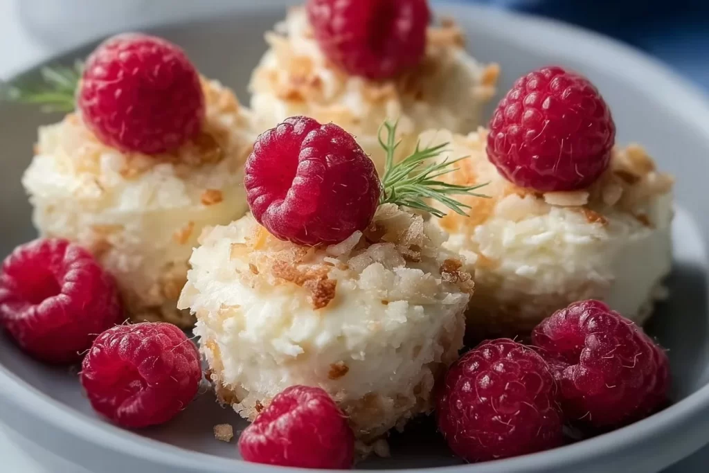 No-bake sugar-free keto cheesecake bites topped with berries