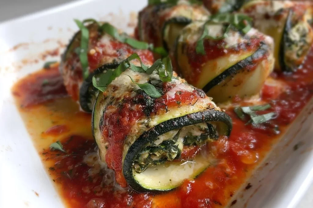 Delicious Zucchini Rollatini filled with cheese and herbs