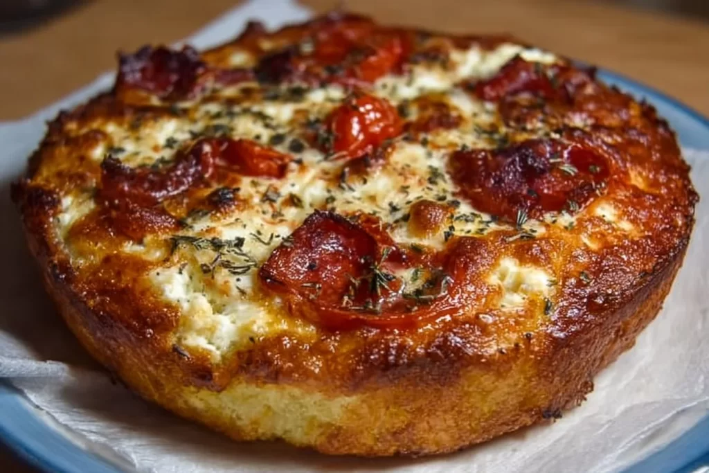 Cottage Cheese Pizza Bowl with fresh toppings and cheese