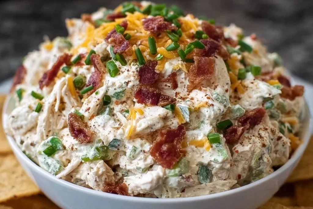 Jalapeño Popper Keto Chicken Salad in a bowl with fresh ingredients