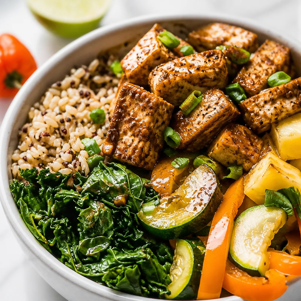 A variety of colorful vegan bowls filled with fresh veggies, grains, and toppings.
