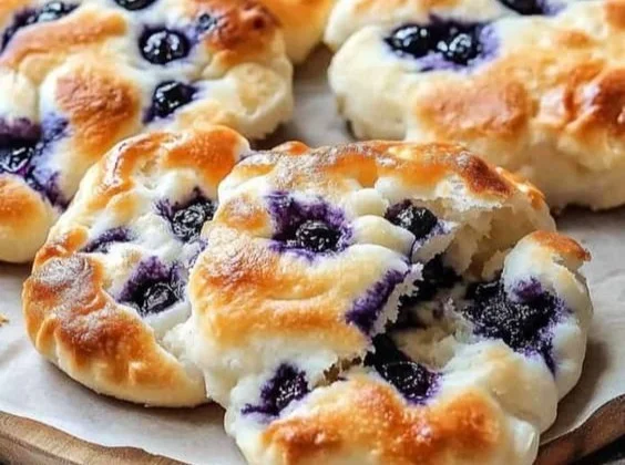 Cottage cheese blueberry cloud bread served on a plate