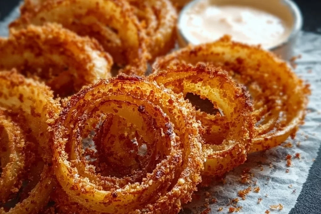 Low-carb baked onion rings served on a plate, crispy and golden.