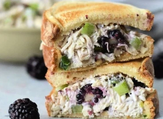 Low Carb Blackberry Cottage Cheese Chicken Salad in a bowl with fresh ingredients