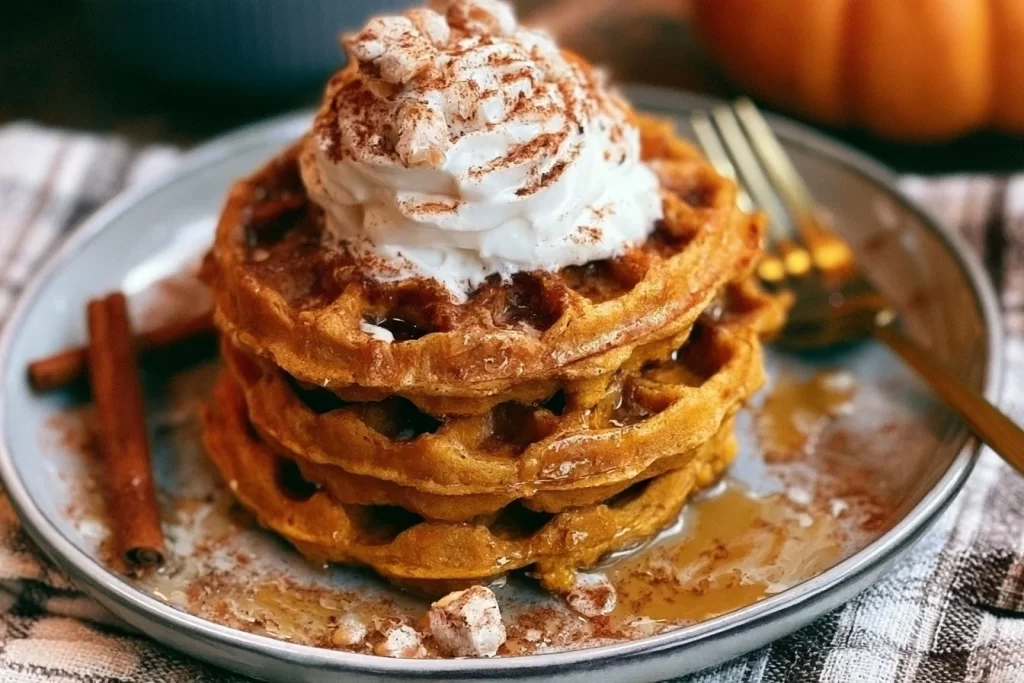 Delicious keto pumpkin waffles served as a perfect fall breakfast