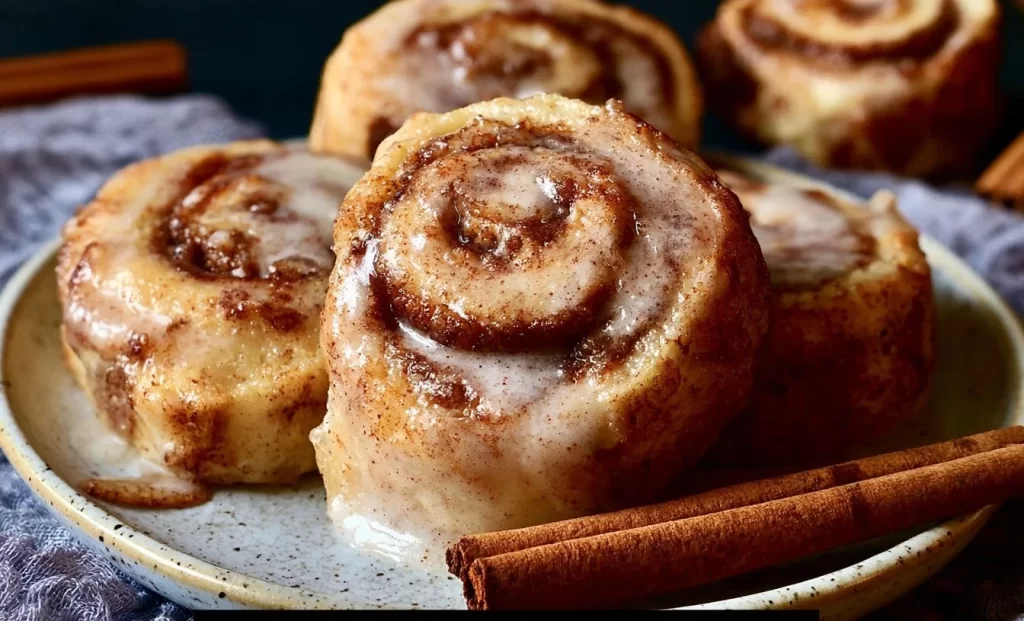 Keto friendly cinnamon rolls, fluffy and low-carb dessert on a plate